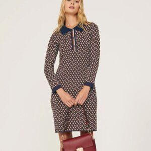 DVF Diane Von Furstenberg Mini Dress Milena Zig Zag Camel Knit Small NEW NWT